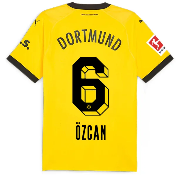 Puma Borussia Dortmund Authentic Ozcan Home Jersey w/ Bundesliga Patch 23/24 (Cyber Yellow/Puma Black) Laid