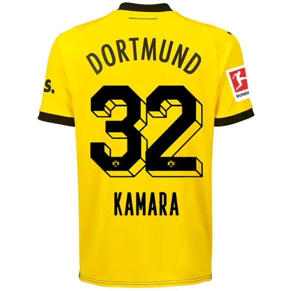 Puma Borussia Dortmund Kamara Home Jersey w/ Bundesliga Patch 23/24 (Cyber Yellow/Puma Black) Youthful Men's Pop