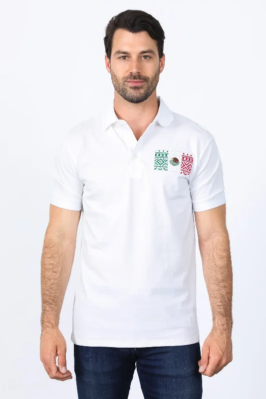 Mens Modern Fit Stretch MEXICO Embroidery Polo Trendy Men's Scandinavian