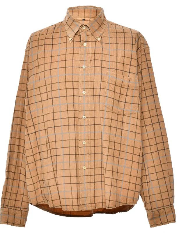 Corduroy Beige & Black Checked Shirt - XL Unique Men's Upcycled