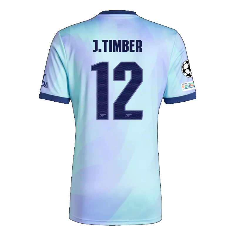 adidas Arsenal Jurrien Timber Third Jersey w/ Champions League Patches 24/25 (Clear Aqua/Light Flash Purple) Bold Men's Statement