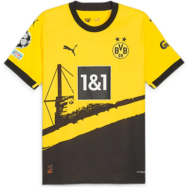 Puma Borussia Dortmund Authentic Home Jersey w/ Champions League Patches 23/24 (Cyber Yellow/Puma Black) Traditional Men's Country