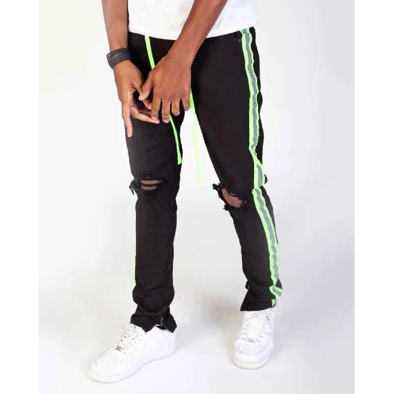 KDNK Side Stripe Denim Jean (Black/Lime) Elegant Men's Cashmere