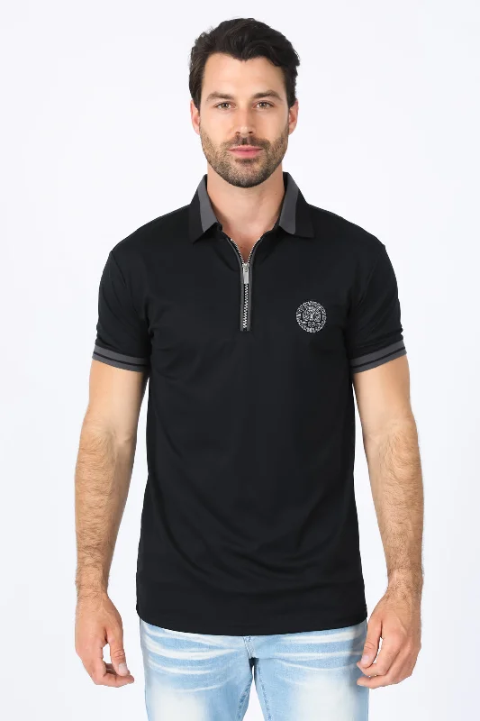 Mens Modern Fit Stretch Cotton Black Polo Earthy Men's Hemp