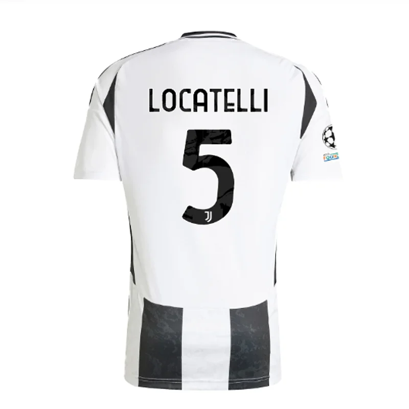 adidas Juventus Authentic Manuel Locatelli Home Jersey w/ Champions League + Copa Italia Patches 24/25 (White/Black) Sleek Men's Metallic