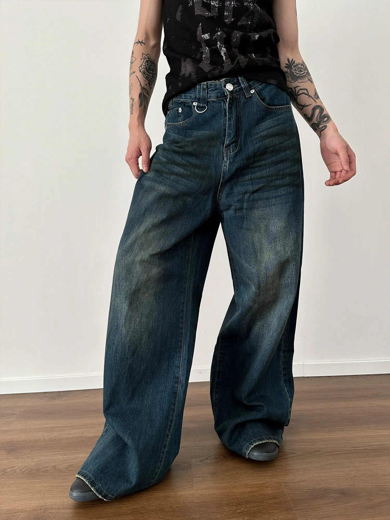 Wide-Leg Faded Denim Pants Earthy Men's Sustainable 