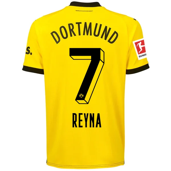 Puma Borussia Dortmund Gio Reyna Home Jersey w/ Bundesliga Patch 23/24 (Cyber Yellow/Puma Black) Sporty Men's Athleisure 