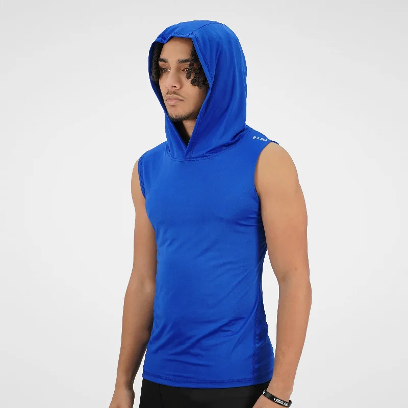 Cobalt Blue Sleeveless Compression Hoodie Refined Men's Hand