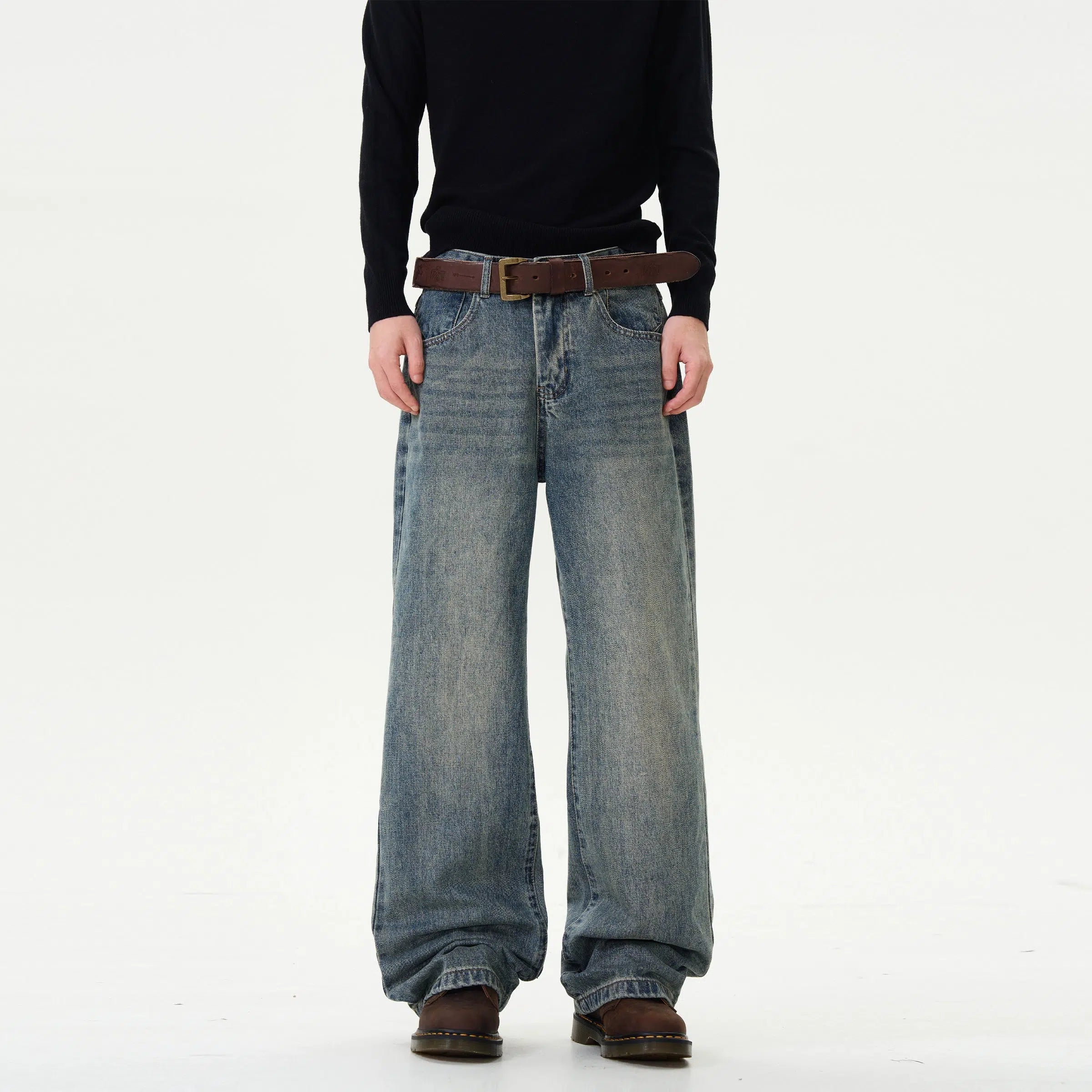 Relaxed Fit Wide-Leg Denim Pants Tough Men's Military