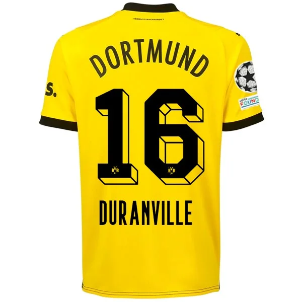 Puma Borussia Dortmund Julien Duranville Home Jersey w/ Champions League Patches 23/24 (Cyber Yellow/Puma Black) Dynamic Men's High