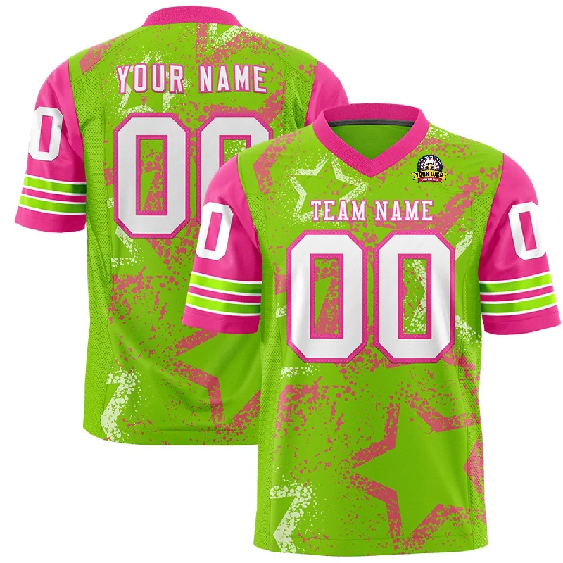 Custom Neon Green Navy-White Personalized Star Pattern Design Authentic Football Jersey Modern Men's 