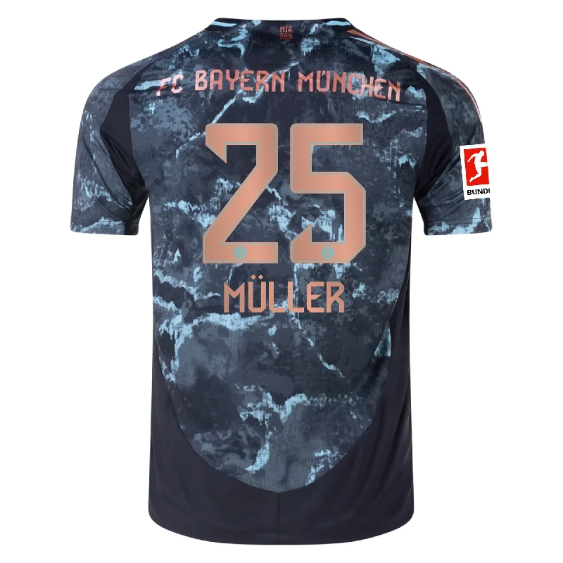 adidas Bayern Munich Authentic Thomas Muller Away Jersey w/ Bundesliga Patch 24/25 (Black/Copper/Blue) Sophisticated Men's French