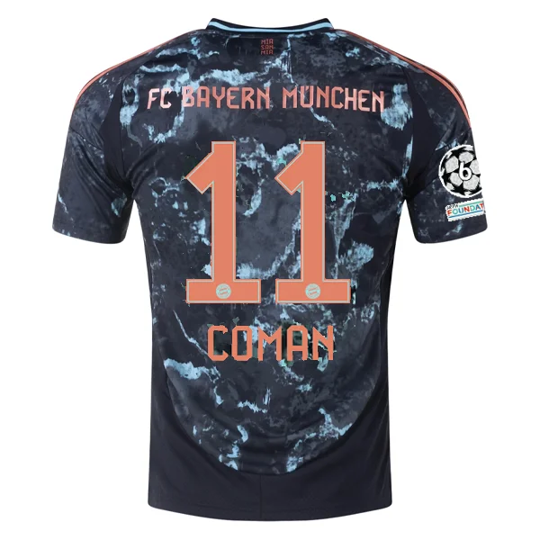 adidas Bayern Munich Authentic Kingsley Coman Away Jersey w/ Champions League Patches 24/25 (Black/Copper/Blue) Bold Men's Animal