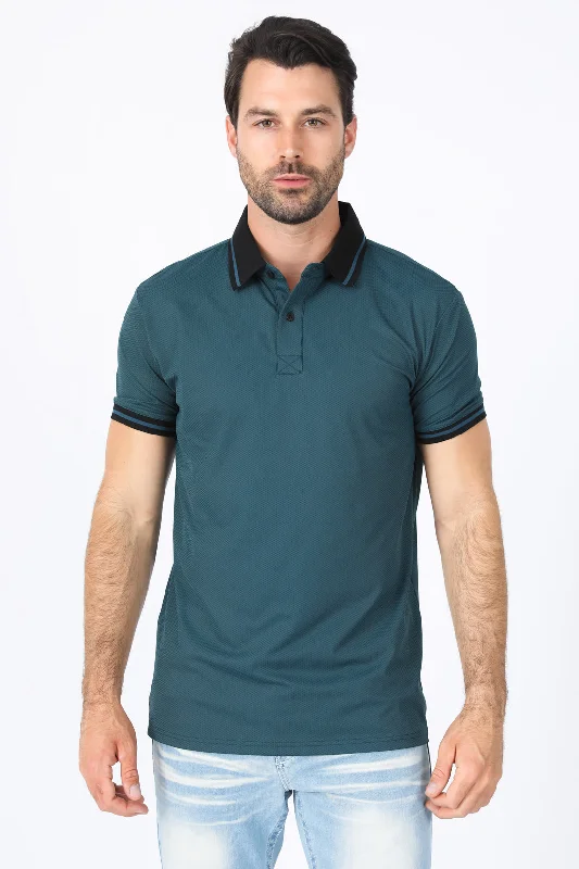 Mens Modern Fit Stretch Cotton Dark Teal Polo Sporty Men's Athleisure 