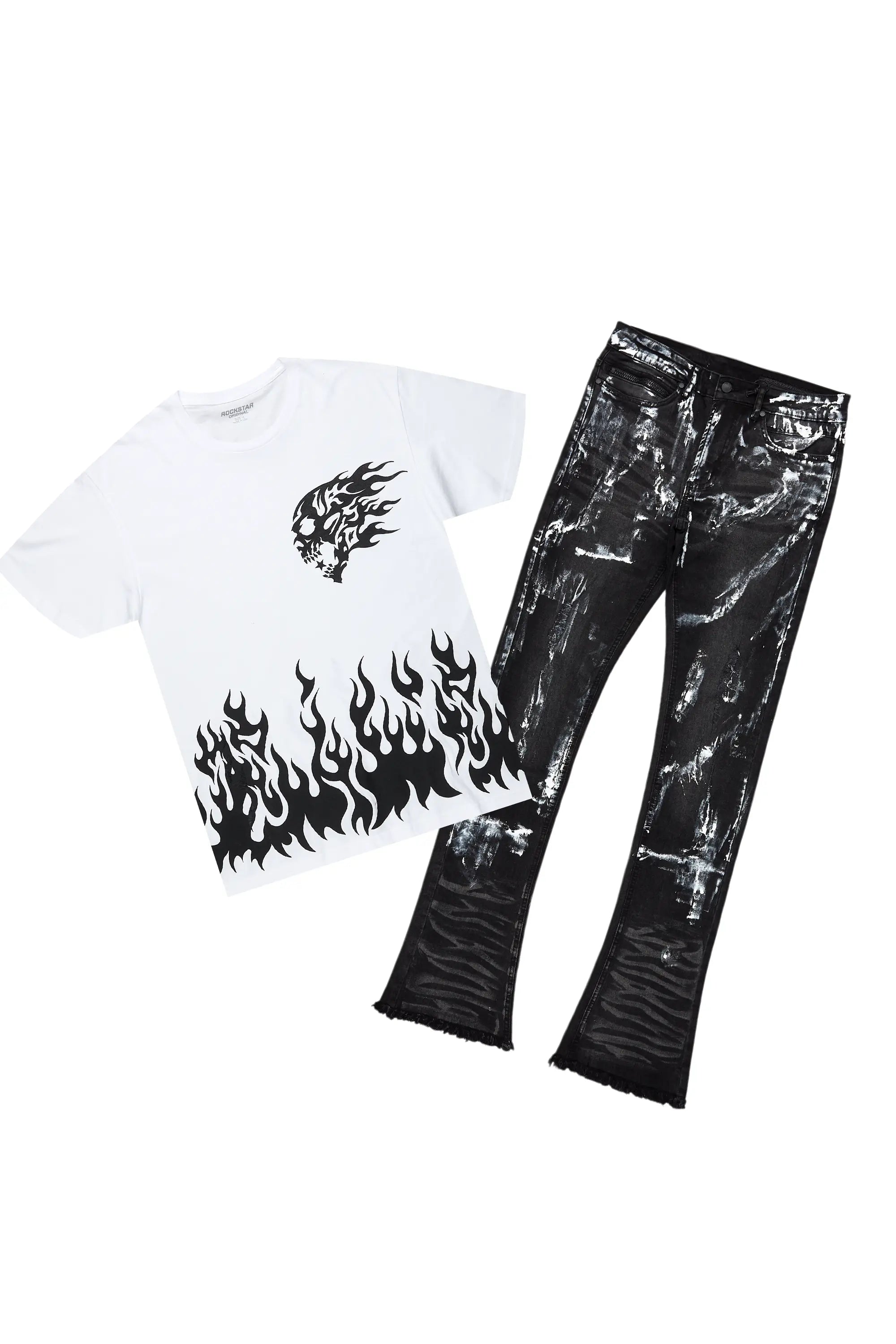 Bubble White/Black T-Shirt/Stacked Flare Jean Set Earthy Men's Hemp