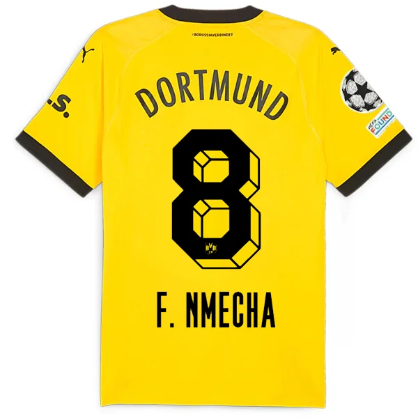 Puma Borussia Dortmund Authentic Nmecha Home Jersey w/ Champions League Patches 23/24 (Cyber Yellow/Puma Black) Street