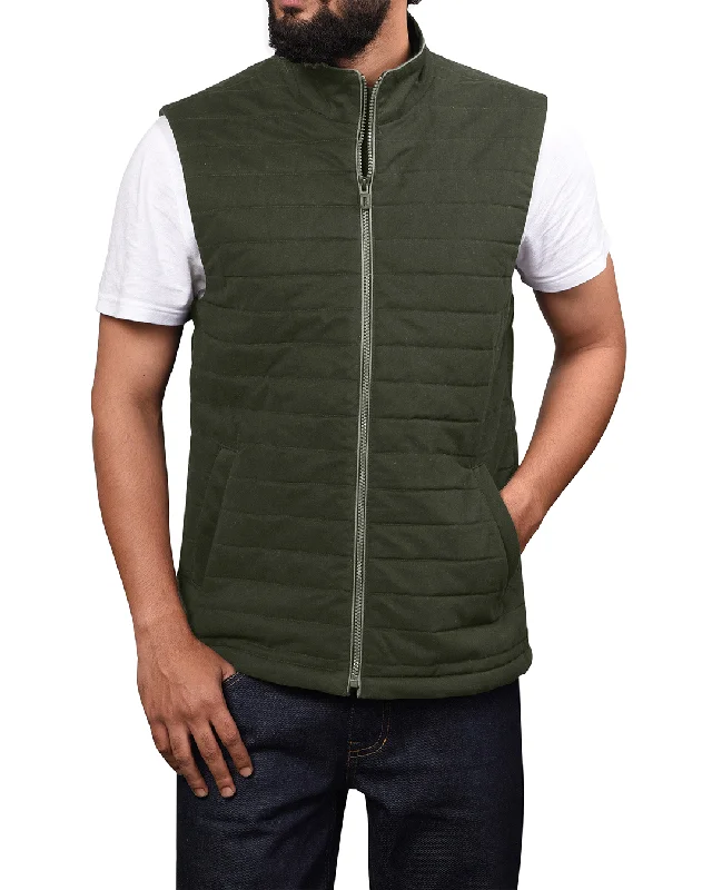 Quilted Gilets in Castor Green Twill Street