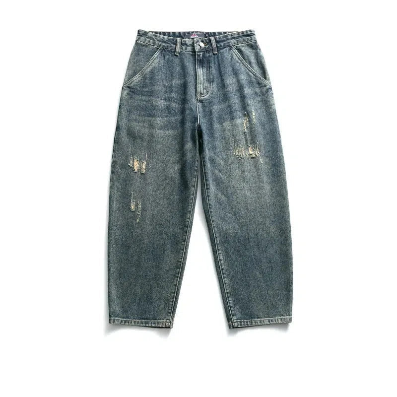 Vintage Relaxed Fit Distressed Jeans Youthful Men's Pop