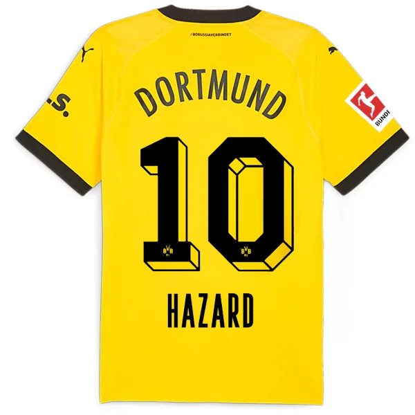 Puma Borussia Dortmund Authentic Thorgan Hazard Home Jersey w/ Bundesliga Patch 23/24 (Cyber Yellow/Puma Black) Cclassic Men's Tweed