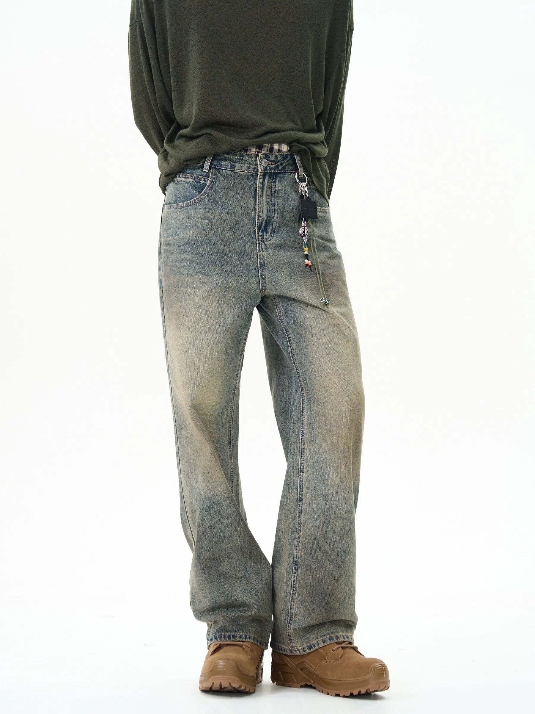 Wide-Leg High Waist Denim Pants Cozy Men's Winter