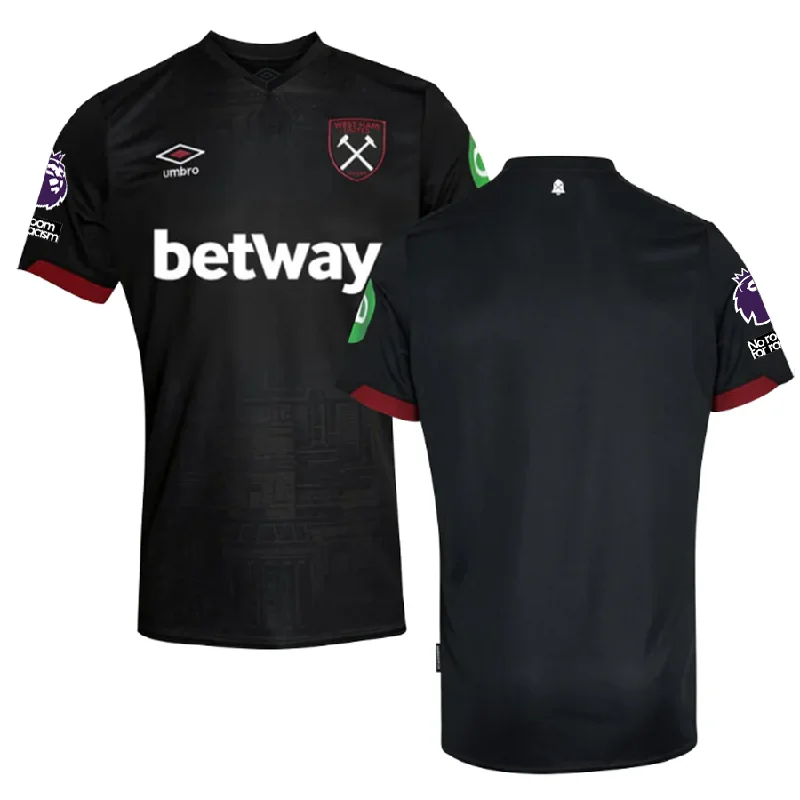 Umbro West Ham Away Jersey w/ EPL + No Room For Racism Patches 24/25 (Black) Polished Men's Silk