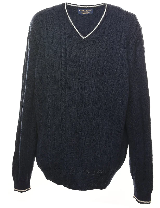 Cable Knit Navy Jumper - XL Dynamic Men's High