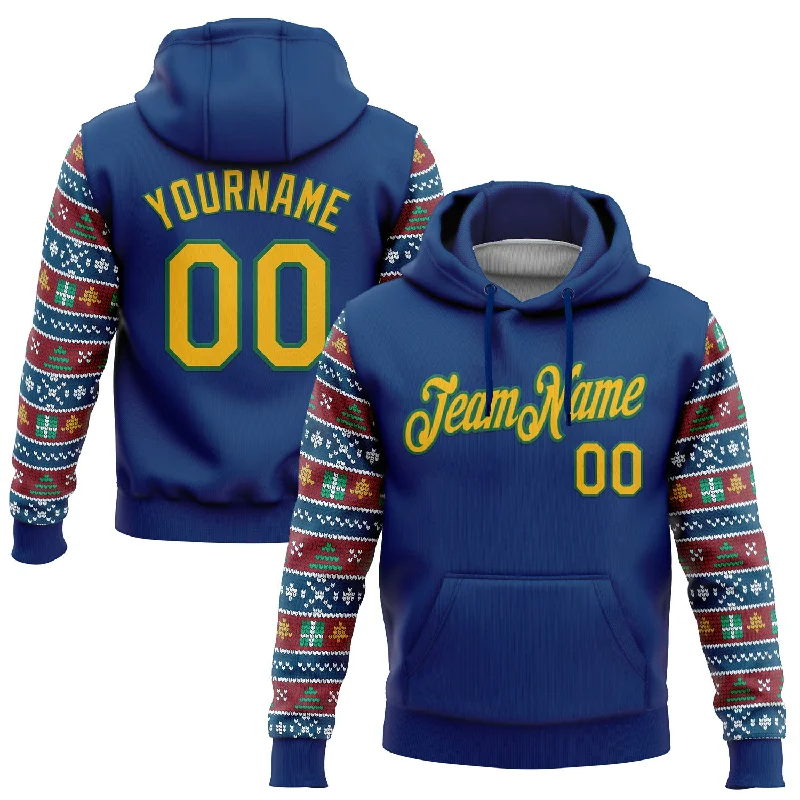 Custom Stitched US Navy Blue Gold-Kelly Green Christmas 3D Sports Pullover Sweatshirt Hoodie Cozy Men's Winter