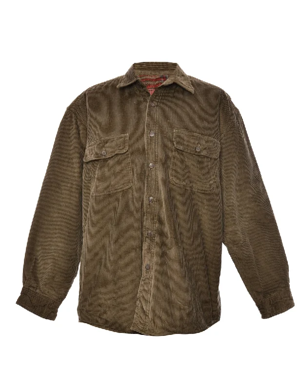 Brown Classic Corduroy Shirt - L Elegant Men's Formal 