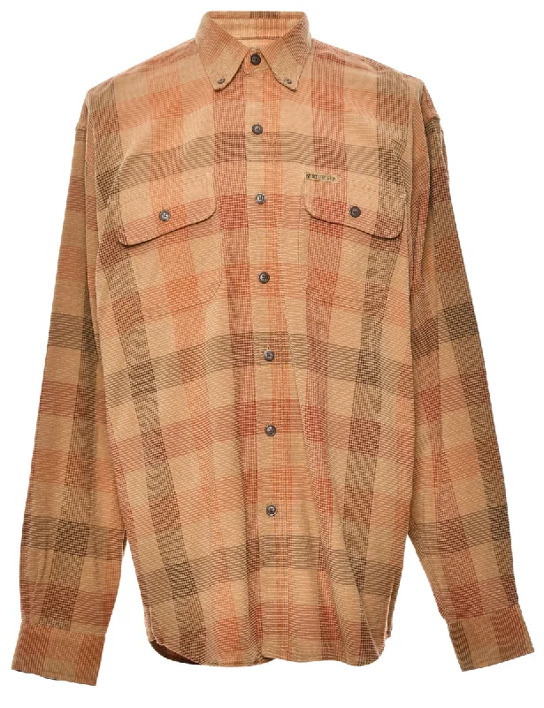 Orange & Light Brown Checked Shirt - M Preppy Men's College