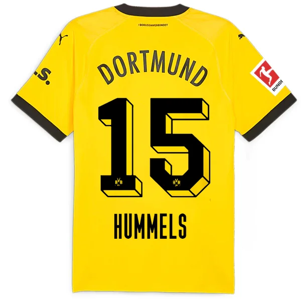 Puma Borussia Dortmund Authentic Mats Hummels Home Jersey w/ Bundesliga Patch 23/24 (Cyber Yellow/Puma Black) Refined Men's European