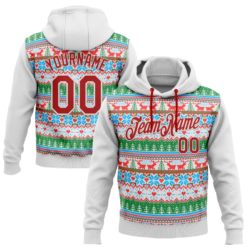 Custom Stitched White Red Christmas 3D Sports Pullover Sweatshirt Hoodie Dapper Men's 1920S