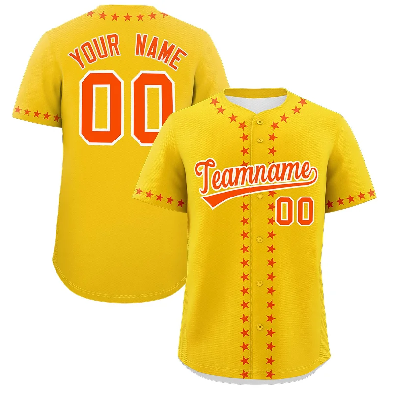 Custom Gold Orange Star Ribbing Authentic Baseball Jersey Trendy Men's Scandinavian