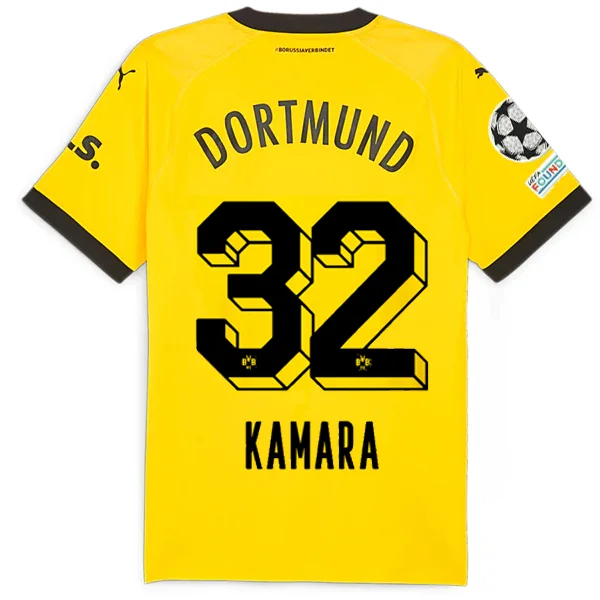 Puma Borussia Dortmund Authentic Kamara Home Jersey w/ Champions League Patches 23/24 (Cyber Yellow/Puma Black) Confident Men's Power