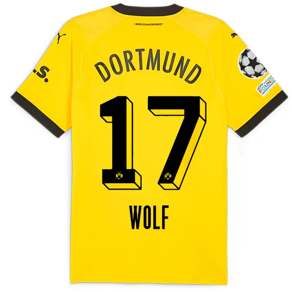 Puma Borussia Dortmund Authentic Wolf Home Jersey w/ Champions League Patches 23/24 (Cyber Yellow/Puma Black) Practical Men's Quick