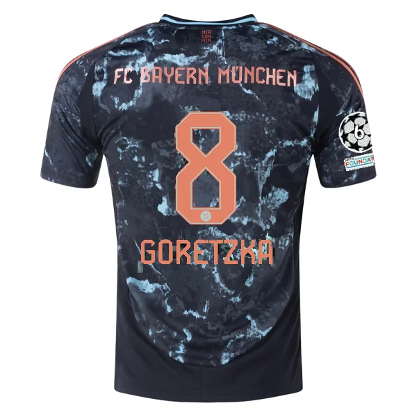 adidas Bayern Munich Authentic Leon Goretzka Away Jersey w/ Champions League Patches 24/25 (Black/Copper/Blue) Polished Men's Silk