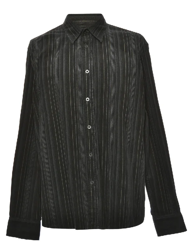 Corduroy Grey & Black Striped Shirt - XL Casual Men's Short