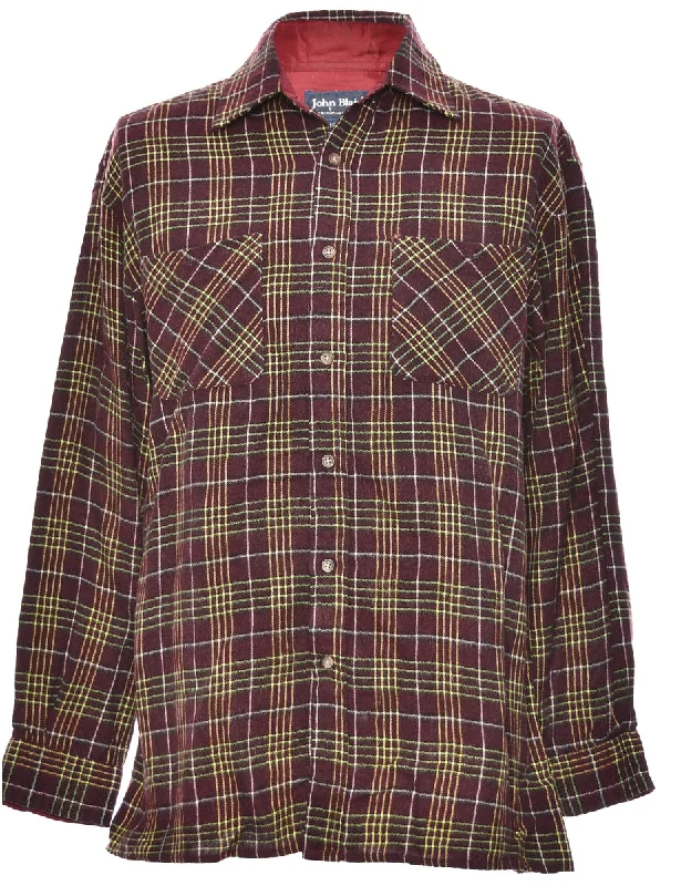 Long Sleeved Maroon Checked Shirt - M Confident Men's High