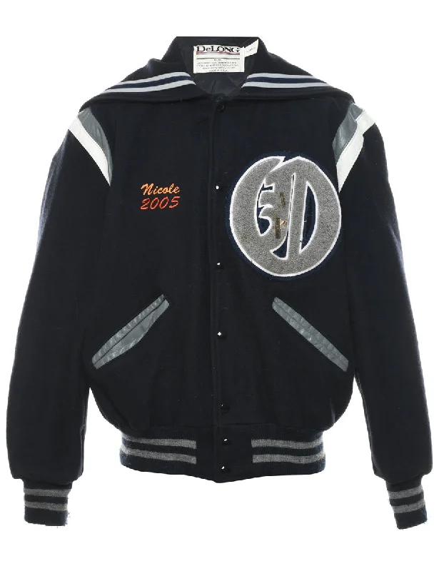 Navy & White Embroidered Athletics Varsity Jacket - M Beach