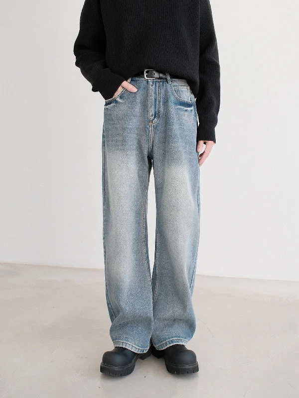 Thickened Wide-Leg Denim Pants Dynamic Men's High