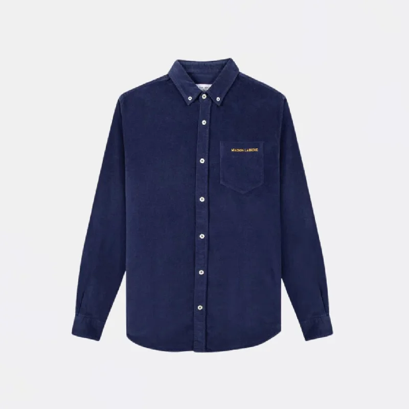 "Maison Labiche" Bonne Graine Velvel Shirt (Velvet Navy) Polished Men's Silk