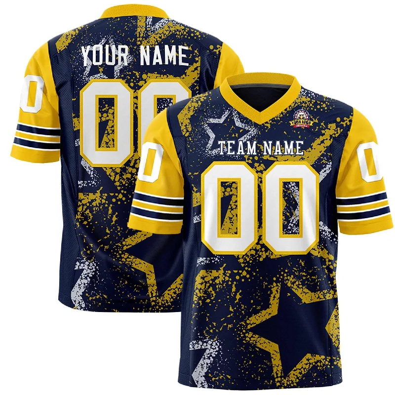 Custom Navy Light Blue-White Personalized Star Pattern Design Authentic Football Jersey Cozy Men's Winter