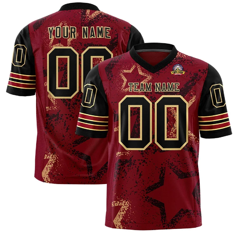 Custom Crimson Black-Khaki Personalized Star Pattern Design Authentic Football Jersey Confident Men's Power