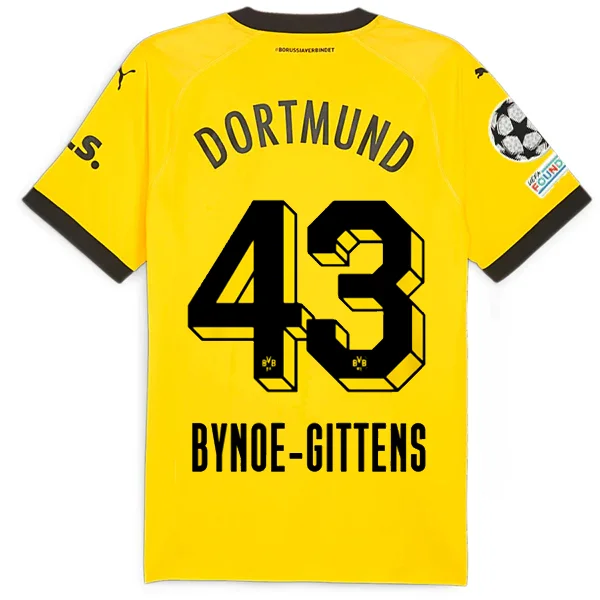 Puma Borussia Dortmund Authentic Bynoe-Gitten Home Jersey w/ Champions League Patches 23/24 (Cyber Yellow/Puma Black) Cool Men's Distressed