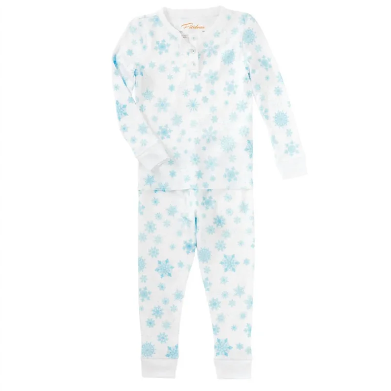 Kids' 2 Piece Pajamas In Blue Snowflakes Cool Men's Distressed