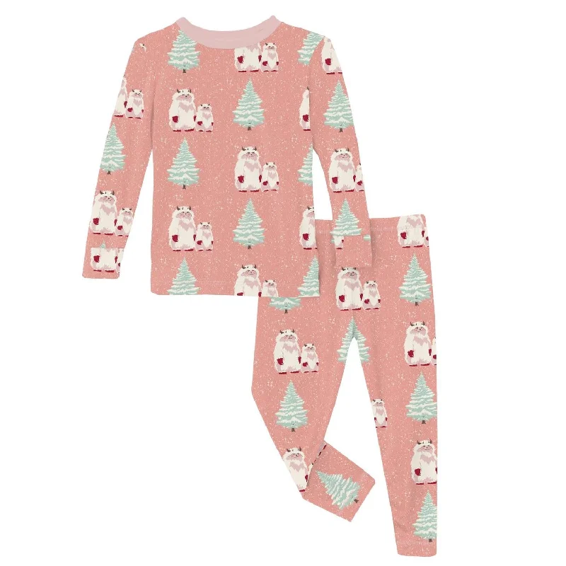 Kids' Print Long Sleeve Pajama Set In Blush Yeti Polished Men's Silk