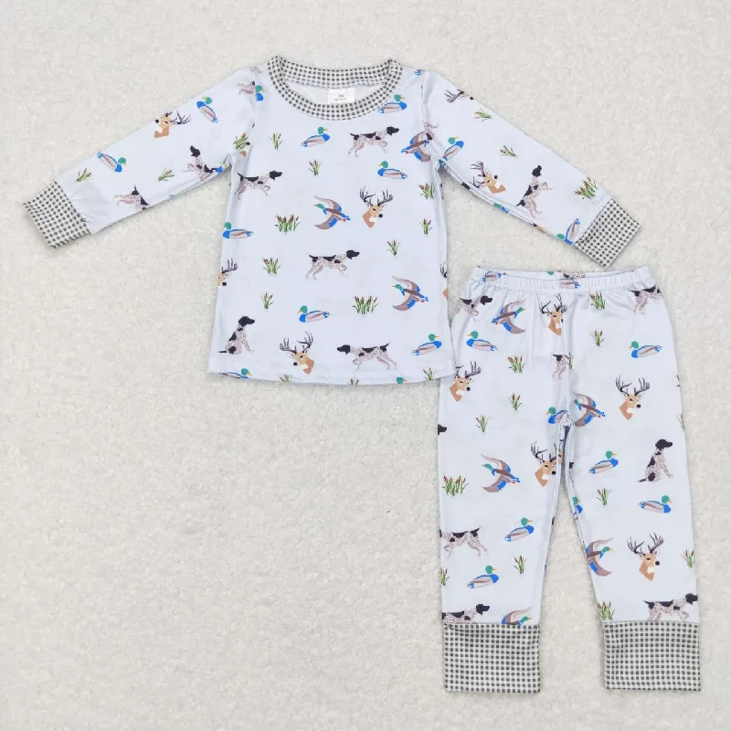 BLP0410  Blue Deer Dog Duck Boys Long Sleeve Pants Outfits Pajamas Beach