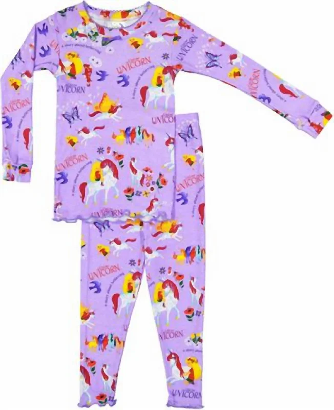 Girl's Uni The Unicorn Pajamas In Purple Elegant Men's Cashmere