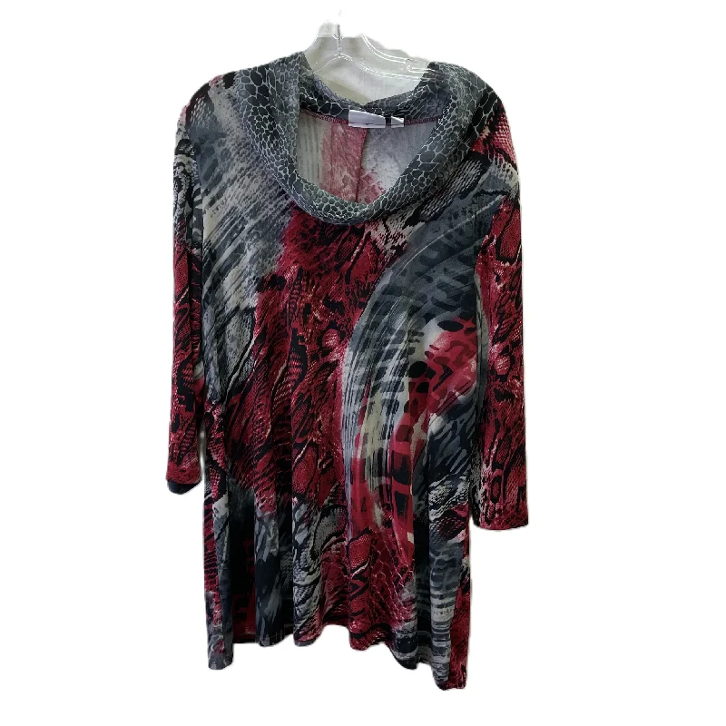 Top 3/4 Sleeve By Susan Graver In Grey & Red, Size: L Athletic Men's High