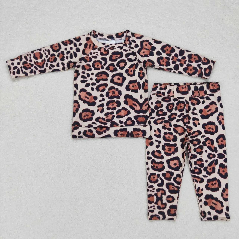 BLP0358 Leopard   Boys Long Sleeve Pants Outfits Pajamas Laid