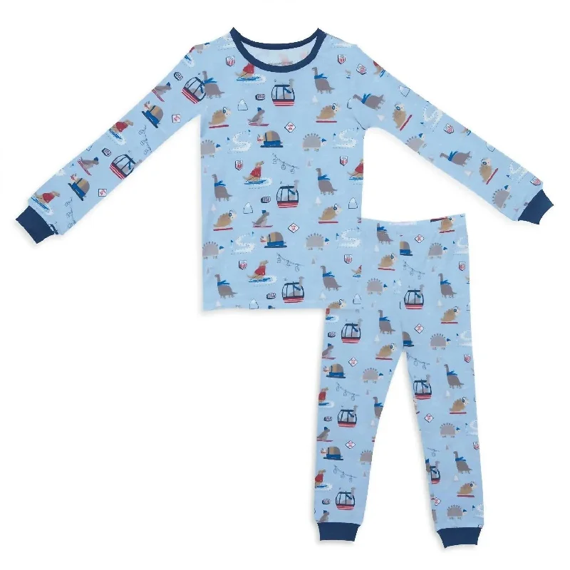 Kid's Ski Rex 2 Piece Toddler Pajama Set In Blue Hip Men's Retro